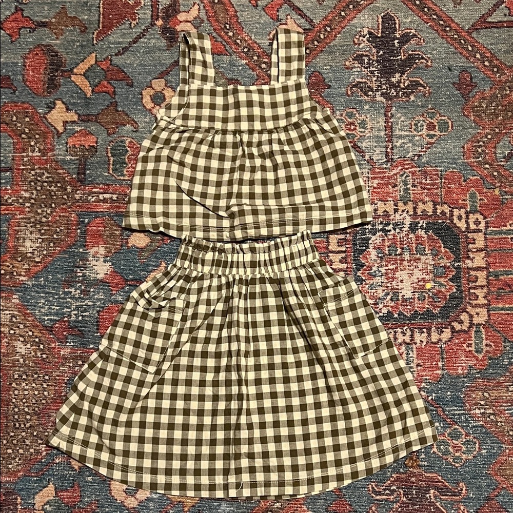 Checkered Kids skirt & tank set in Green and cream